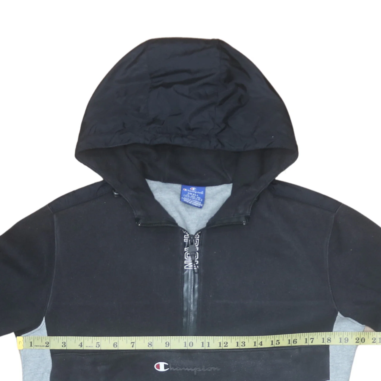 Champion Men's Black & Grey 1/2 Zip Hoodie Small Pullover Style - Image 2