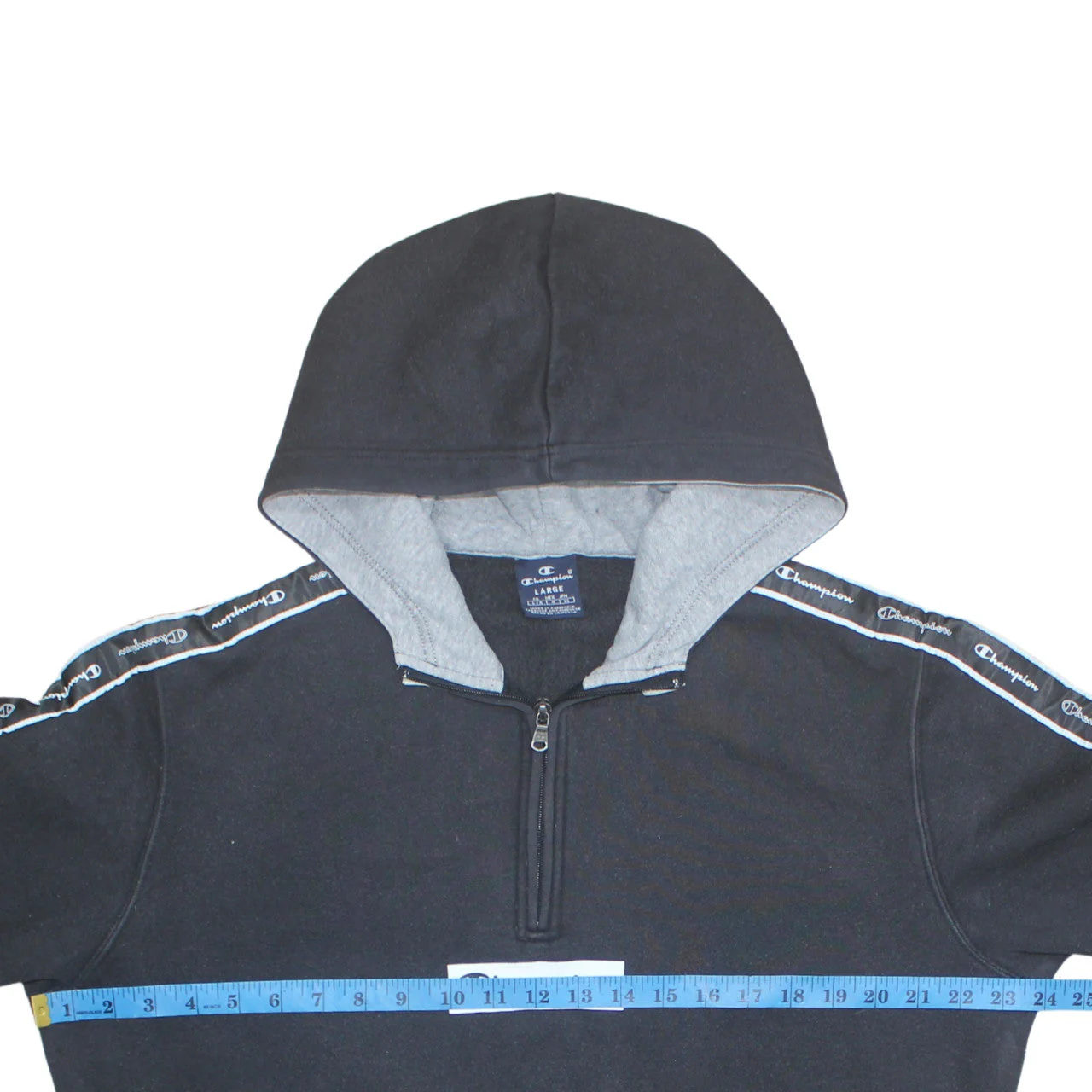 Champion Men's Black Large 1/2 Zip Hoodie with Logo Tape Detail - Image 2