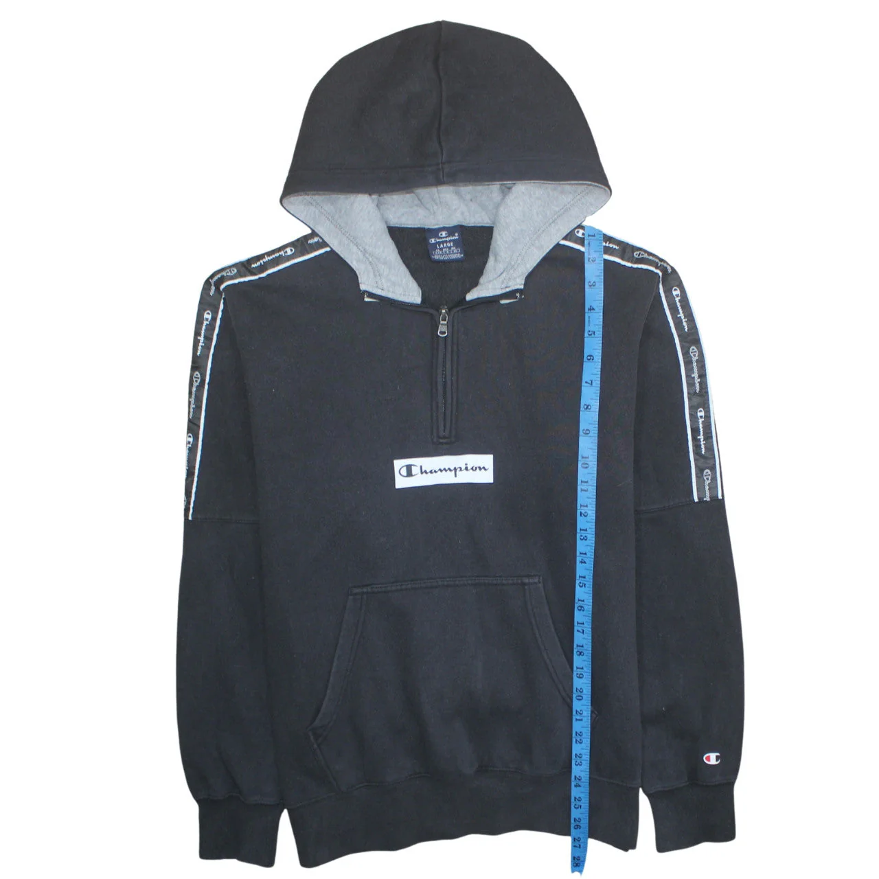 Champion Men's Black Large 1/2 Zip Hoodie with Logo Tape Detail - Image 3