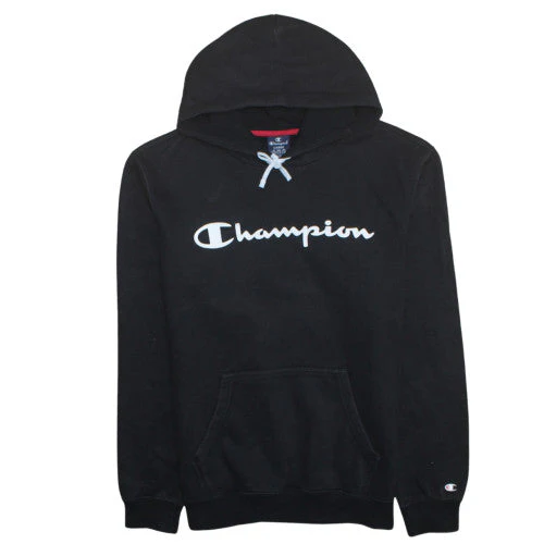 Champion Mens Black Pullover Hoodie L Regular Fit Logo Fleece