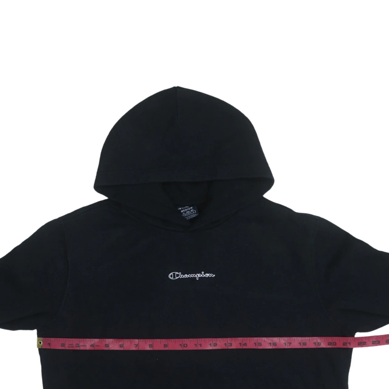 Champion Men's Black Pullover Hoodie Medium Fleece Logo Sweatshirt - Image 3