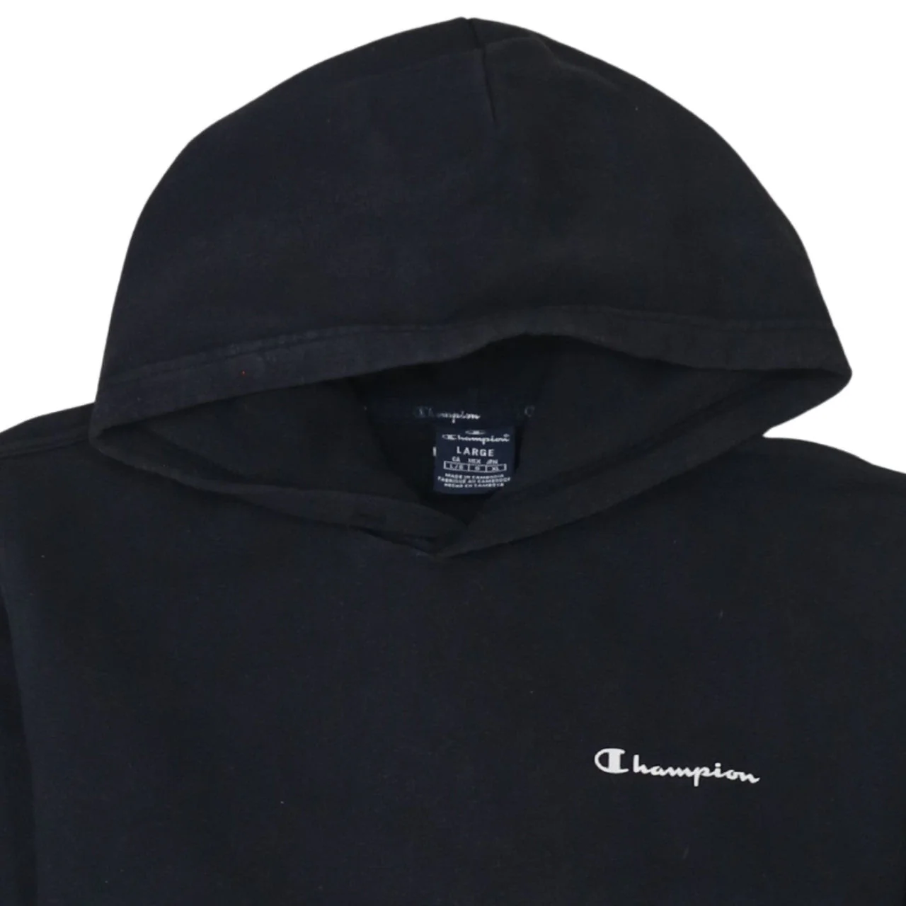 Champion Men's Black Pullover Hoodie Size L Logo Fleece Sweatshirt - Image 8