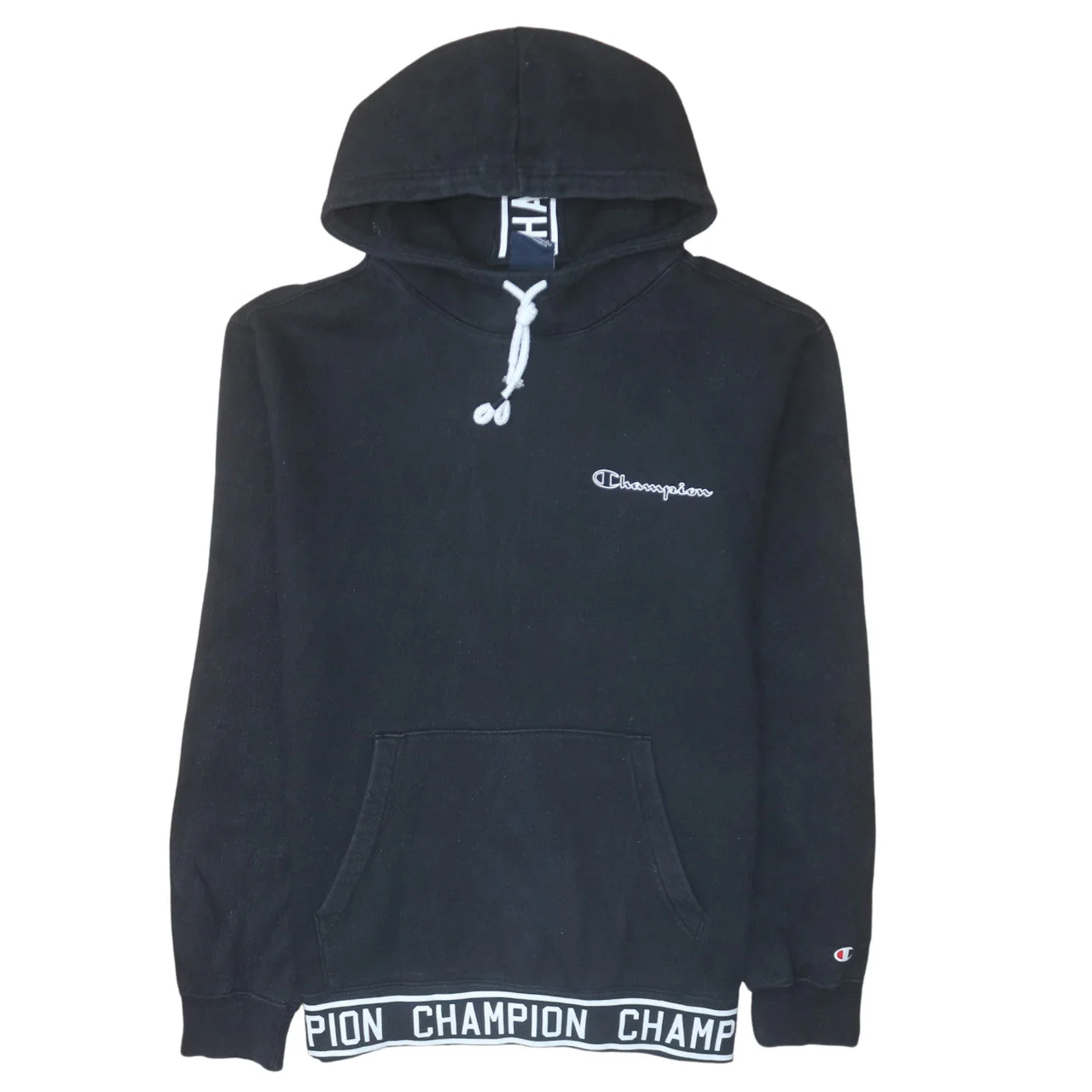 Champion Men's Black Pullover Hoodie Size L Logo Fleece Sweatshirt