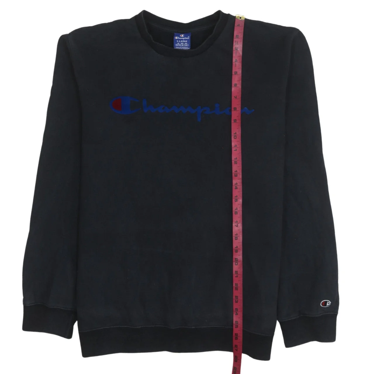Champion Men's Black XL Pullover Sweatshirt Crew Neck Logo Cotton - Image 2