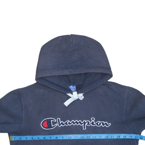 Champion Men's Blue Pullover Hoodie Medium Graphic Logo Fleece - Image 2