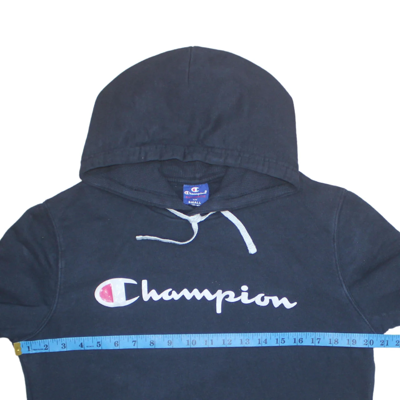 Champion Mens Blue Pullover Hoodie Small Logo Fleece Sweatshirt - Image 2