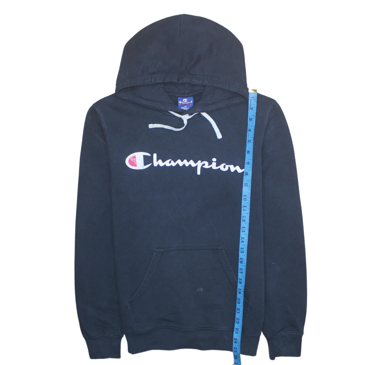 Champion Mens Blue Pullover Hoodie Small Logo Fleece Sweatshirt - Image 3