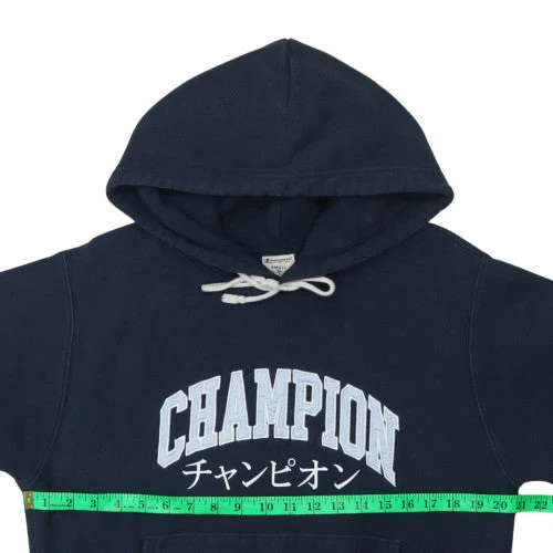 Champion Men's Blue Pullover Hoodie Small Logo Fleece Sweatshirt - Image 2
