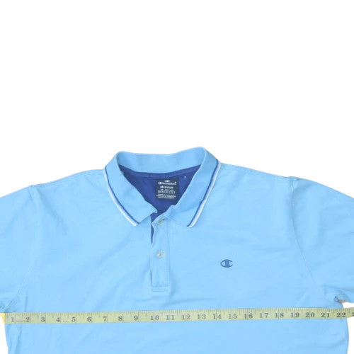 Champion Men's Blue Short Sleeve Polo Shirt Medium Cotton Classic Fit - Image 3