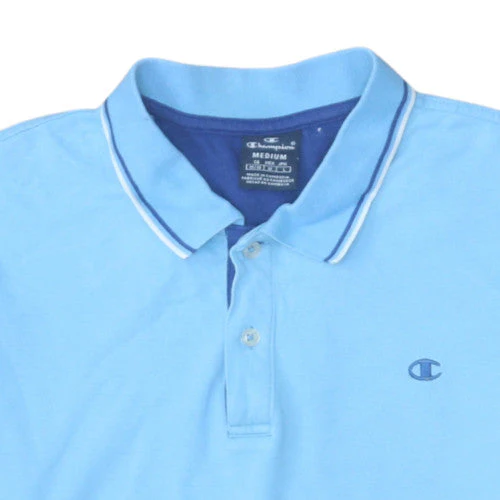 Champion Men's Blue Short Sleeve Polo Shirt Medium Cotton Classic Fit - Image 6