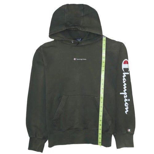 Champion Men's Green Pullover Hoodie L Logo Print Cotton Sweatshirt - Image 3