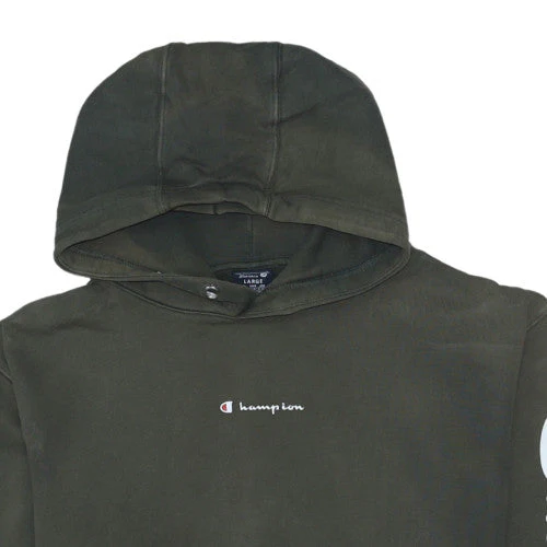 Champion Men's Green Pullover Hoodie L Logo Print Cotton Sweatshirt - Image 6