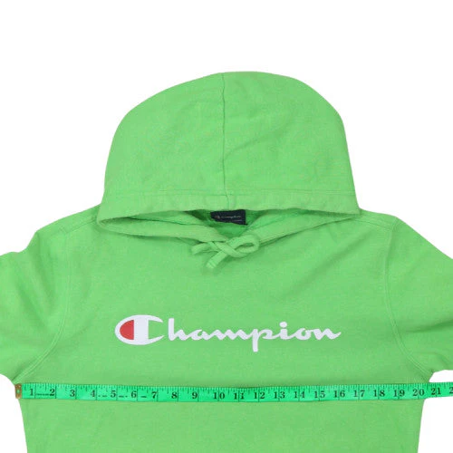 Champion Men's Green Pullover Hoodie Small Logo Print Cotton Blend - Image 3