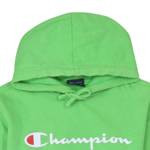 Champion Men's Green Pullover Hoodie Small Logo Print Cotton Blend - Image 7