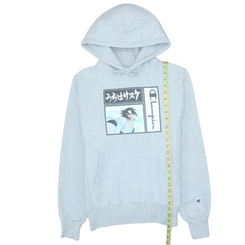 Champion Mens Grey Anime Graphic Pullover Hoodie Small - Image 3