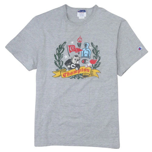 Champion Men's Grey Graphic Print Crew Neck T-Shirt Medium