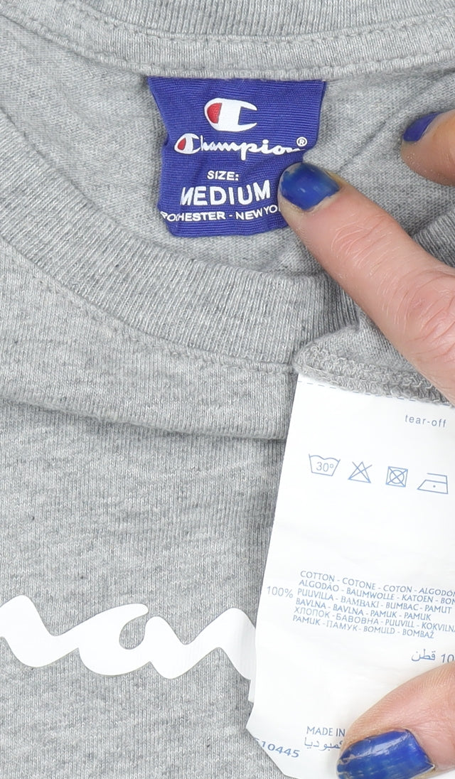 Champion Men's Grey Long Sleeve Crew Neck Sweatshirt Medium - Image 4