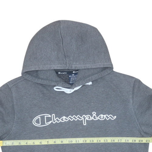 Champion Men's Grey Pullover Hoodie Medium Fleece Logo Sweatshirt - Image 2