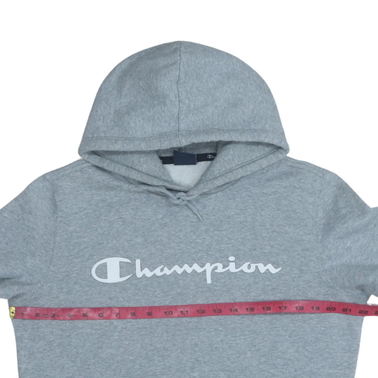 Champion Men's Grey Pullover Hoodie Medium Fleece Logo Sweatshirt - Image 2