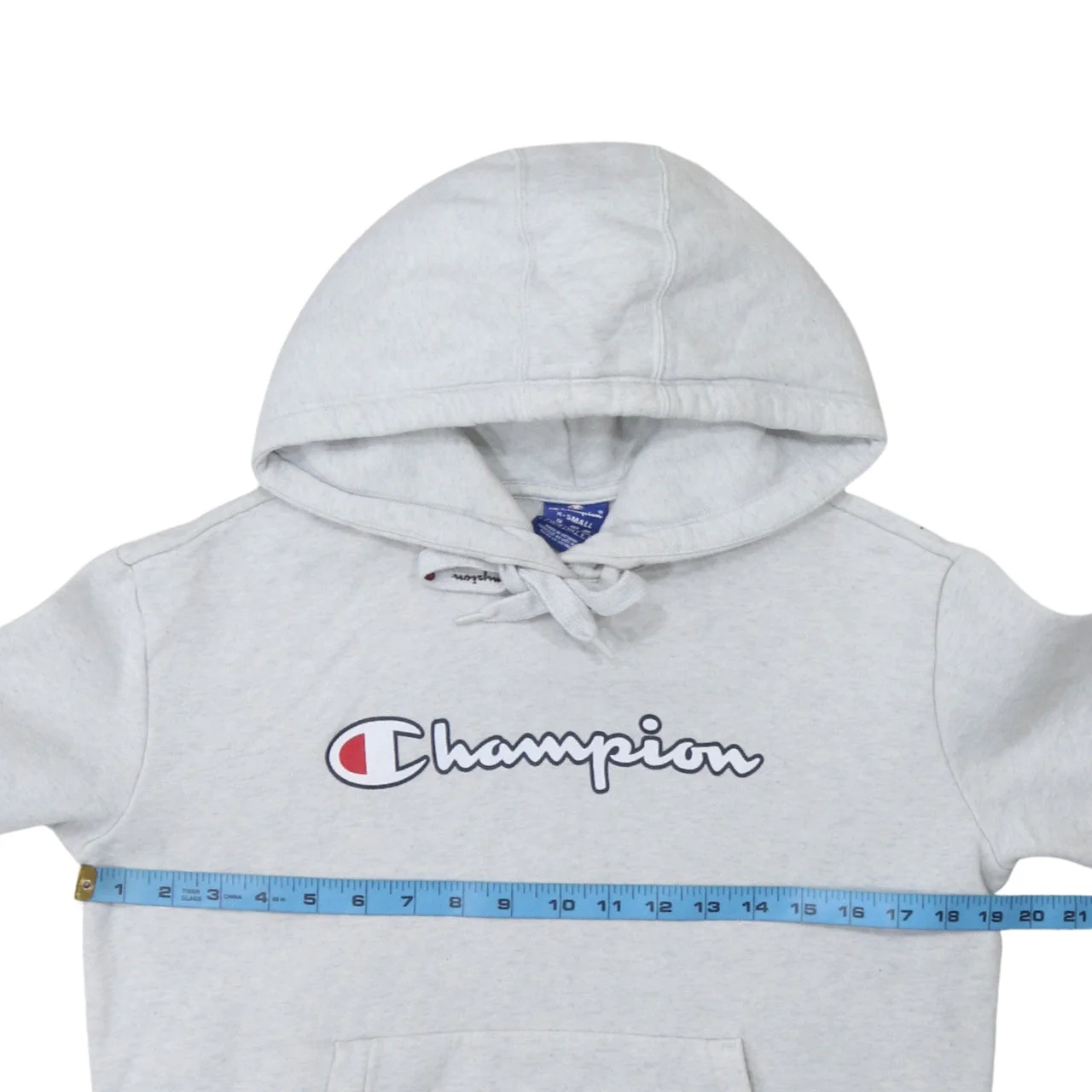 Champion Mens Grey Pullover Hoodie XS Logo Fleece Sweatshirt - Image 2