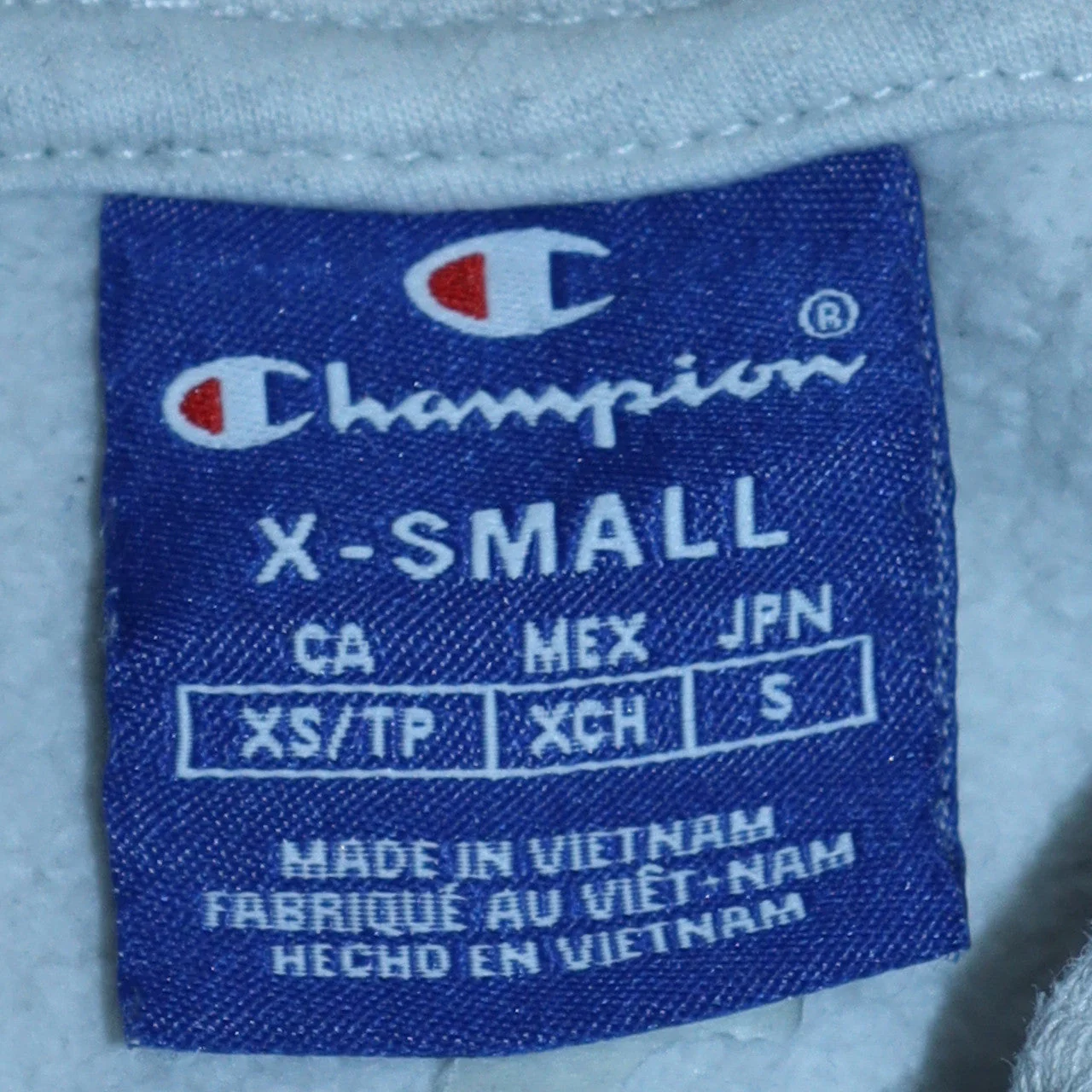 Champion Mens Grey Pullover Hoodie XS Logo Fleece Sweatshirt - Image 5