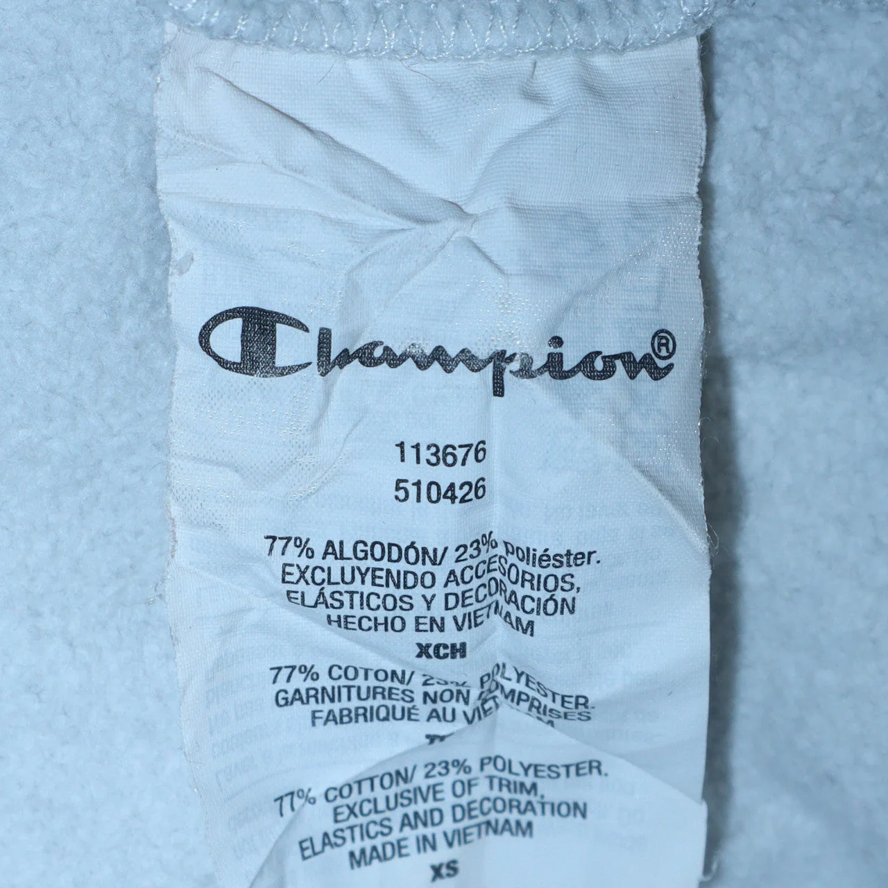Champion Mens Grey Pullover Hoodie XS Logo Fleece Sweatshirt - Image 6