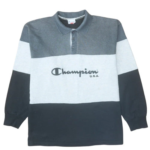 Champion Mens Grey XL Henley Sweatshirt Retro USA Logo Top