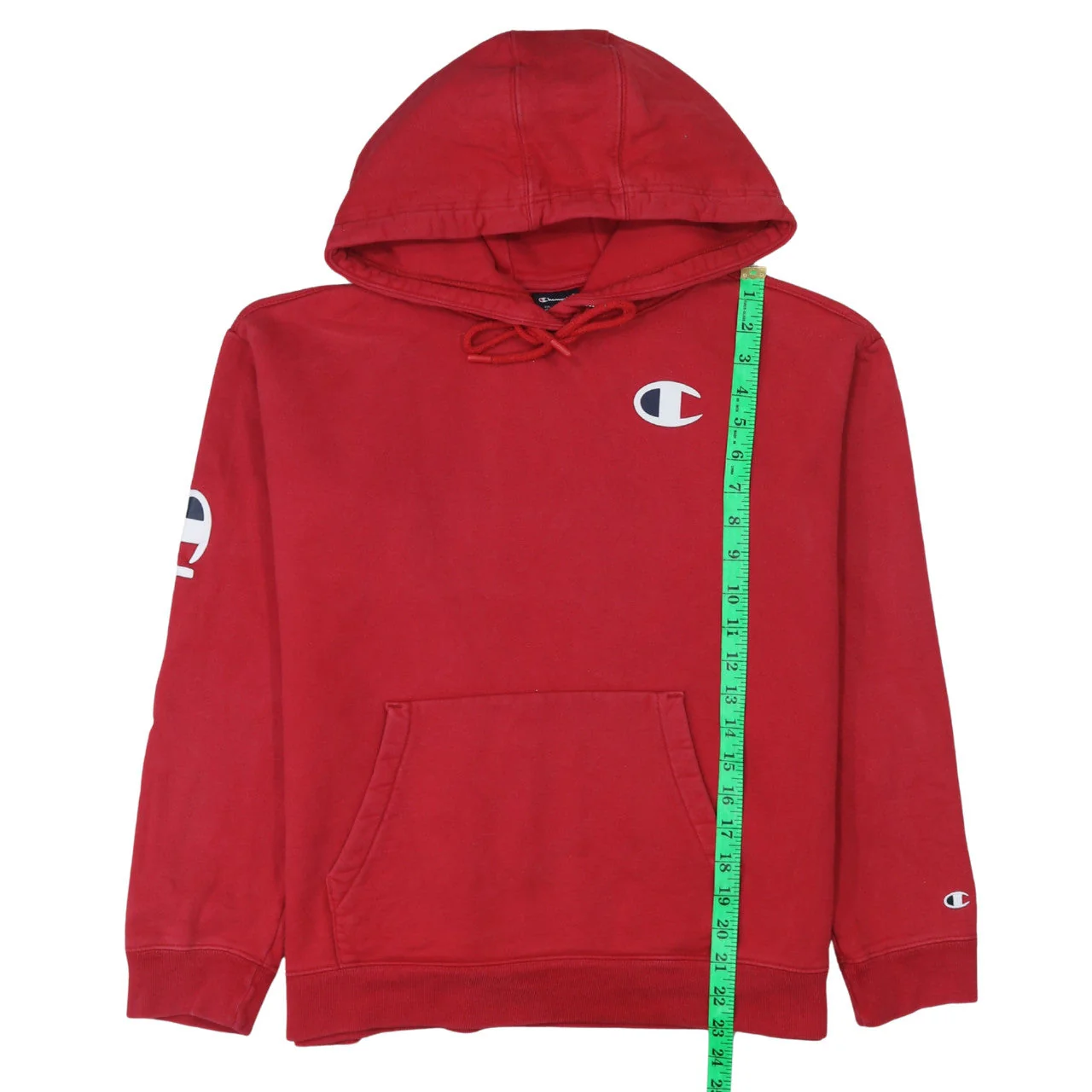 Champion Men's Red Pullover Hoodie Medium Logo Fleece Sweatshirt - Image 2