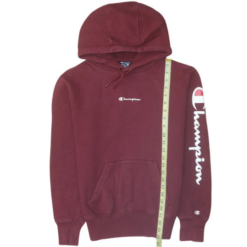 Champion Men's Red Pullover Hoodie Small Logo Fleece Sweatshirt - Image 3