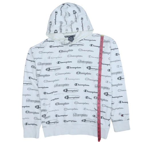 Champion Mens White Logo Print Pullover Hoodie Medium - Image 3
