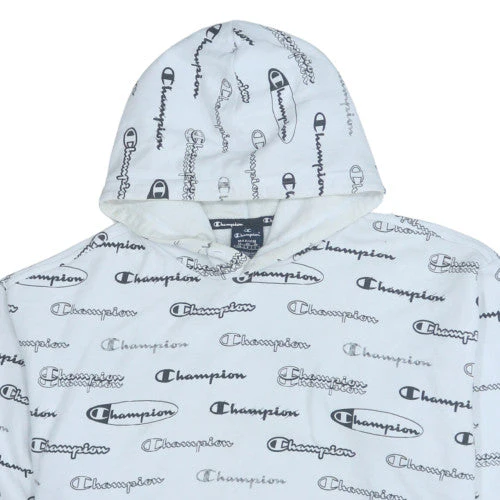 Champion Mens White Logo Print Pullover Hoodie Medium - Image 7