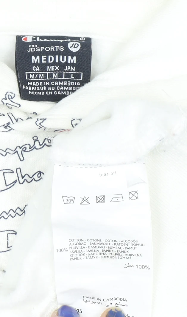 Champion Mens White Logo Pullover Hoodie Size M - Image 4