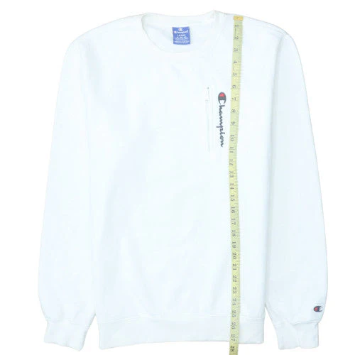 Champion Mens White Logo Zip Pocket Crew Neck Sweatshirt Size L - Image 3