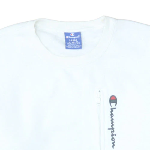 Champion Mens White Logo Zip Pocket Crew Neck Sweatshirt Size L - Image 8