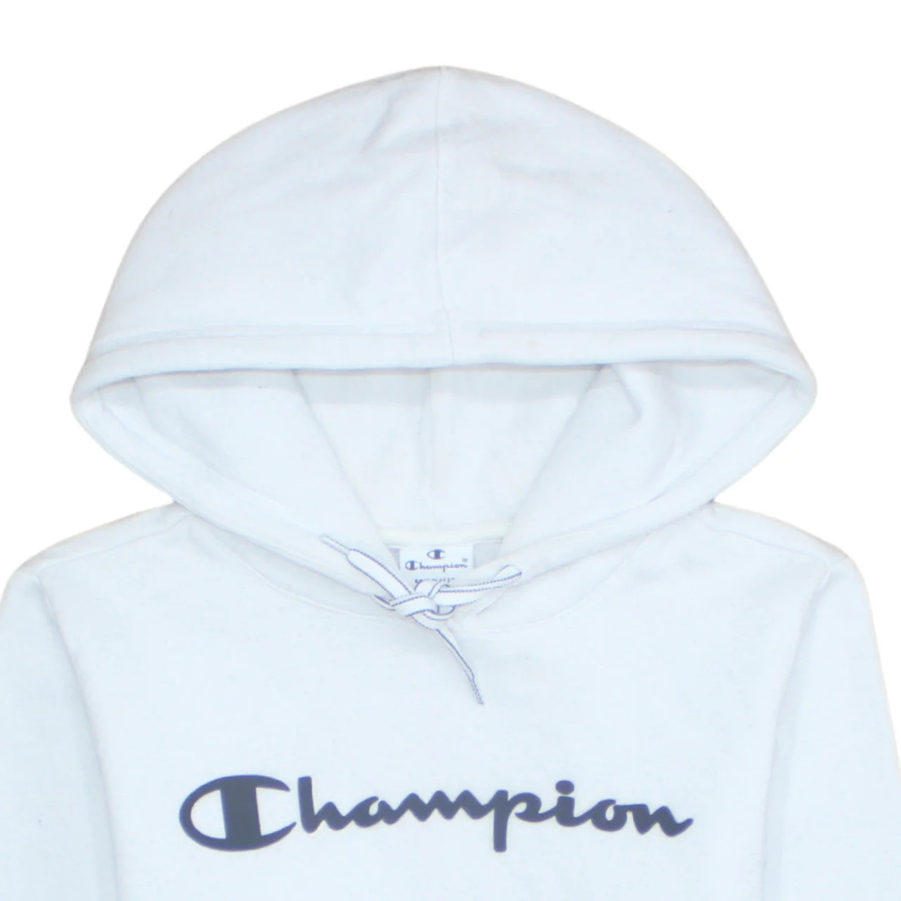 Champion Men's White Pullover Hoodie Medium Fleece Logo Sweatshirt - Image 7