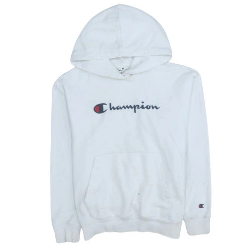 Champion Men's White Pullover Hoodie Medium Graphic Logo Sportswear