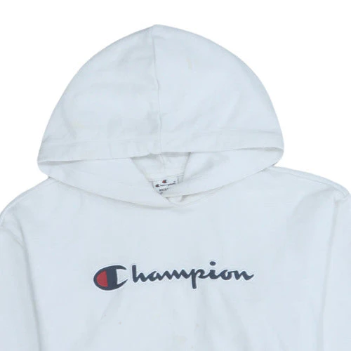 Champion Men's White Pullover Hoodie Medium Graphic Logo Sportswear - Image 8