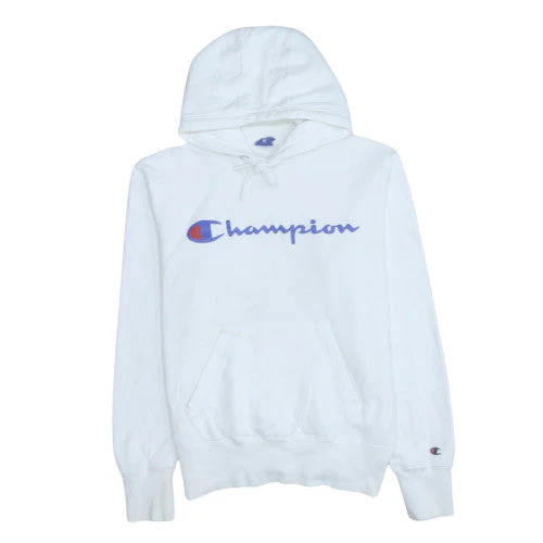 Champion Men's White Pullover Hoodie Medium Logo Graphic Sportswear