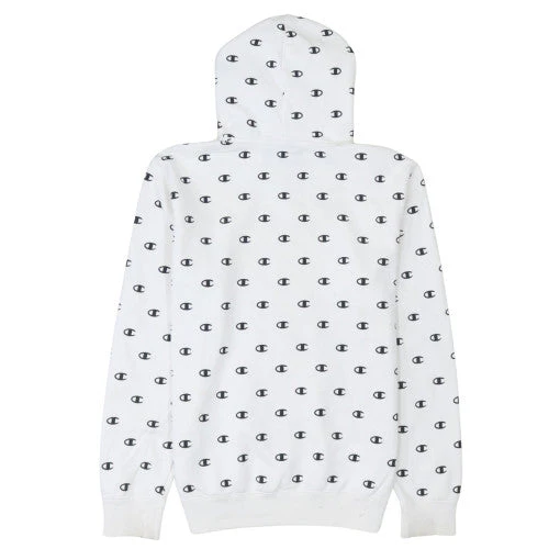 Champion Men's White Pullover Hoodie Medium Logo Print Cotton Blend - Image 4