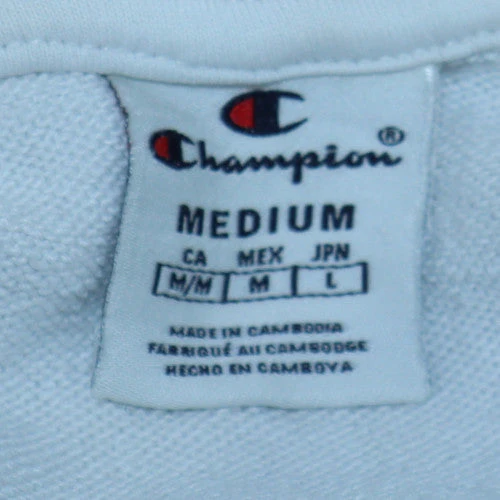 Champion Mens White Pullover Hoodie Medium Logo Sports Fleece - Image 5