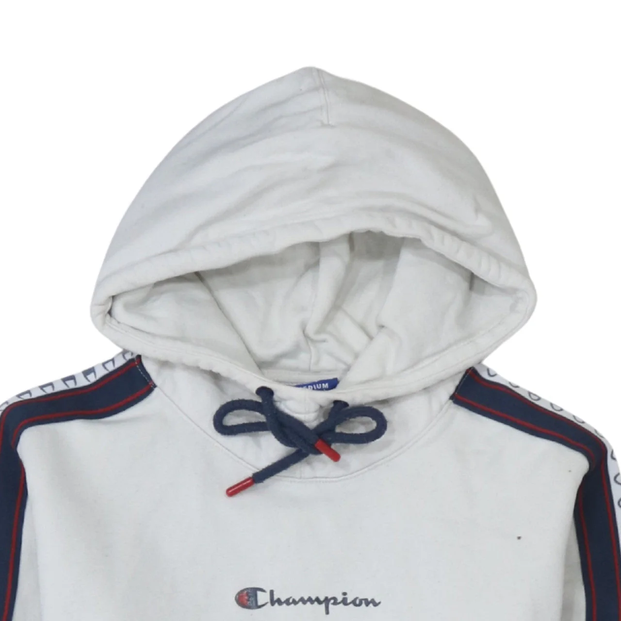 Champion Men's White Pullover Hoodie Medium Logo Stripe - Image 8