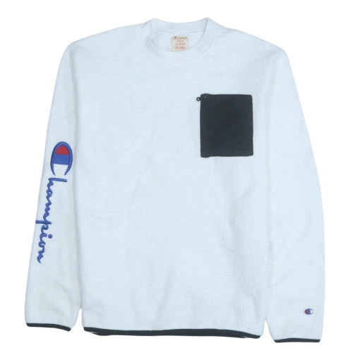 Champion Mens White Pullover Sweatshirt L Fleece Crew Neck Sports