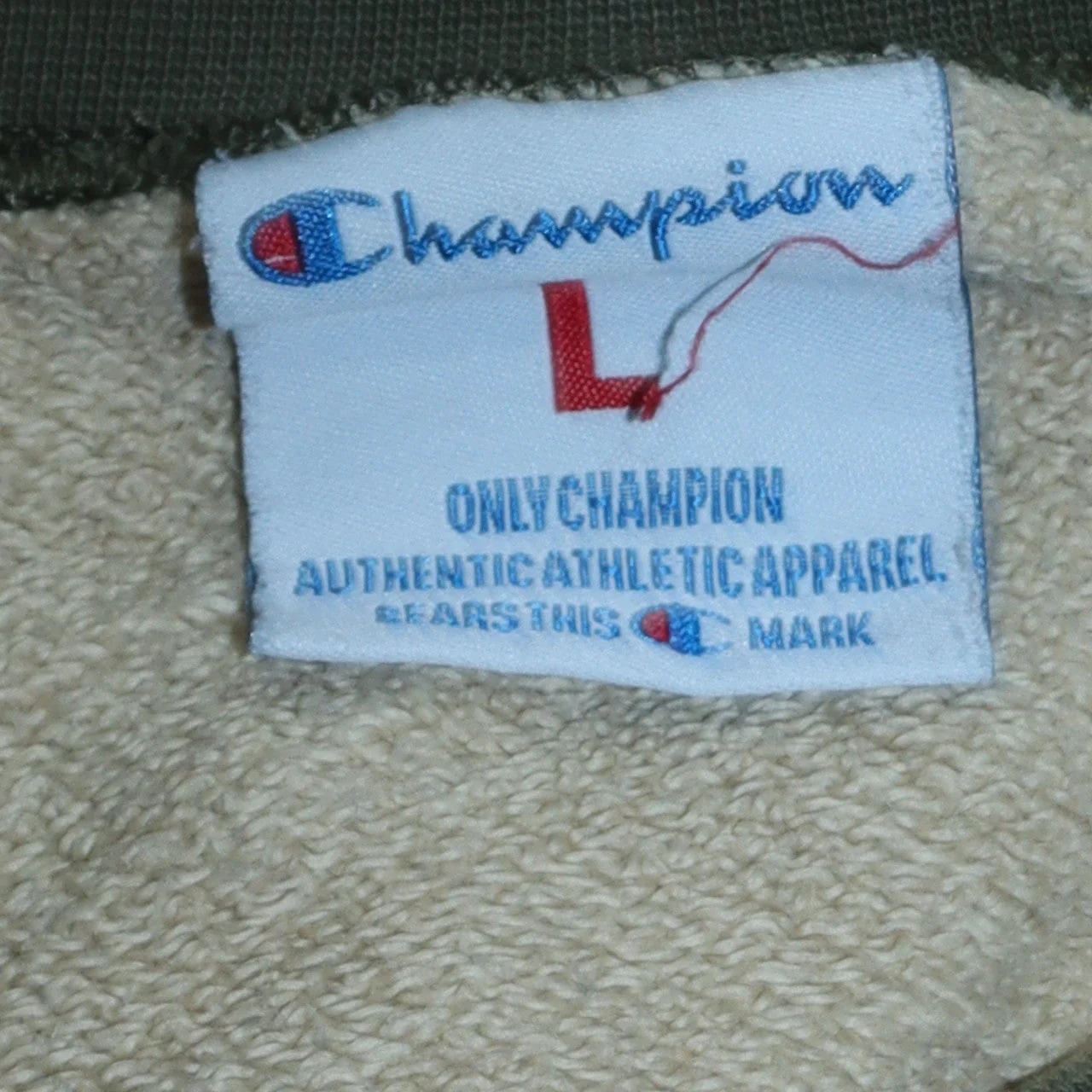 Champion Women’s Green Beige Pullover Sweatshirt L Logo Print Cotton - Image 5