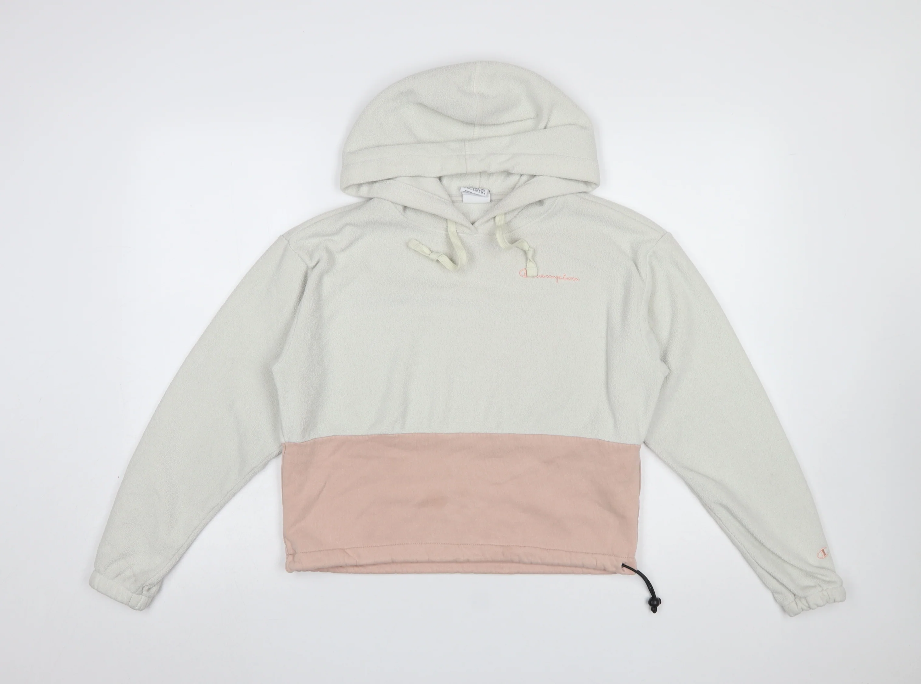 Champion Women’s Grey and Pink Pullover Hoodie Small with Drawstring Hem