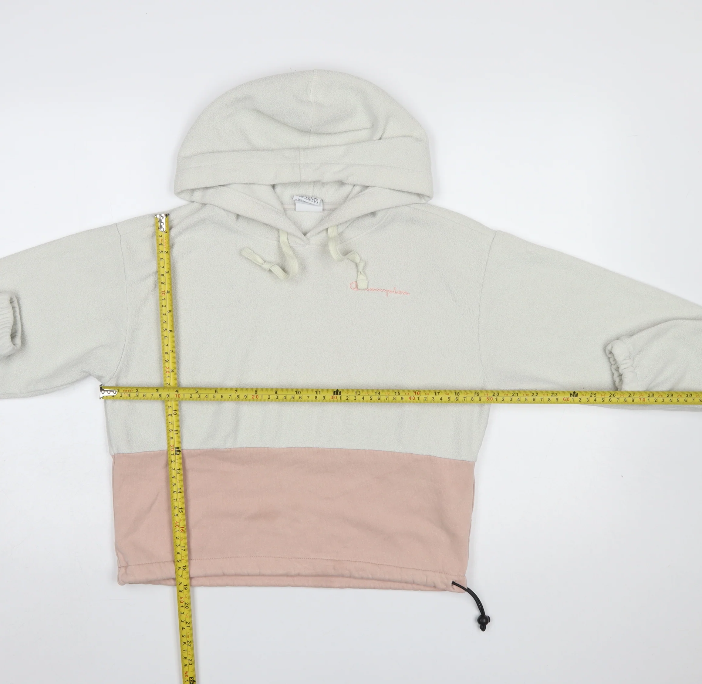 Champion Women’s Grey and Pink Pullover Hoodie Small with Drawstring Hem - Image 2