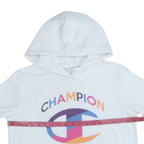 Champion Women White Hoodie Medium Pullover Cotton Blend Logo Print - Image 2