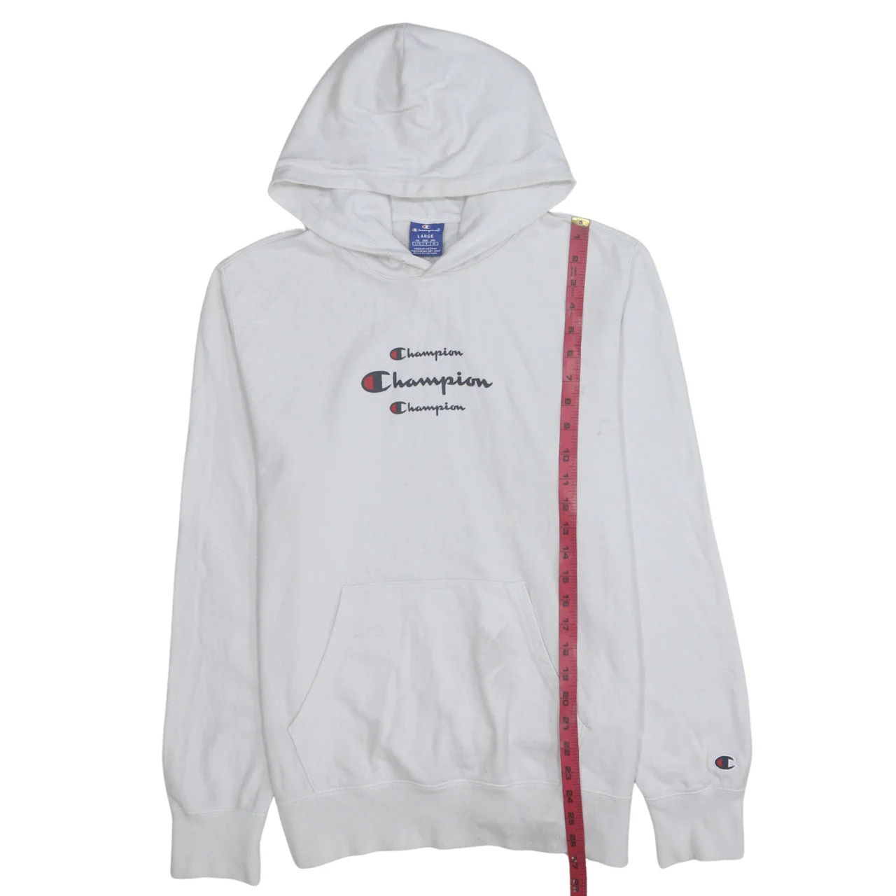 Champion Women White Large Pullover Hoodie Cotton Logo Print - Image 2