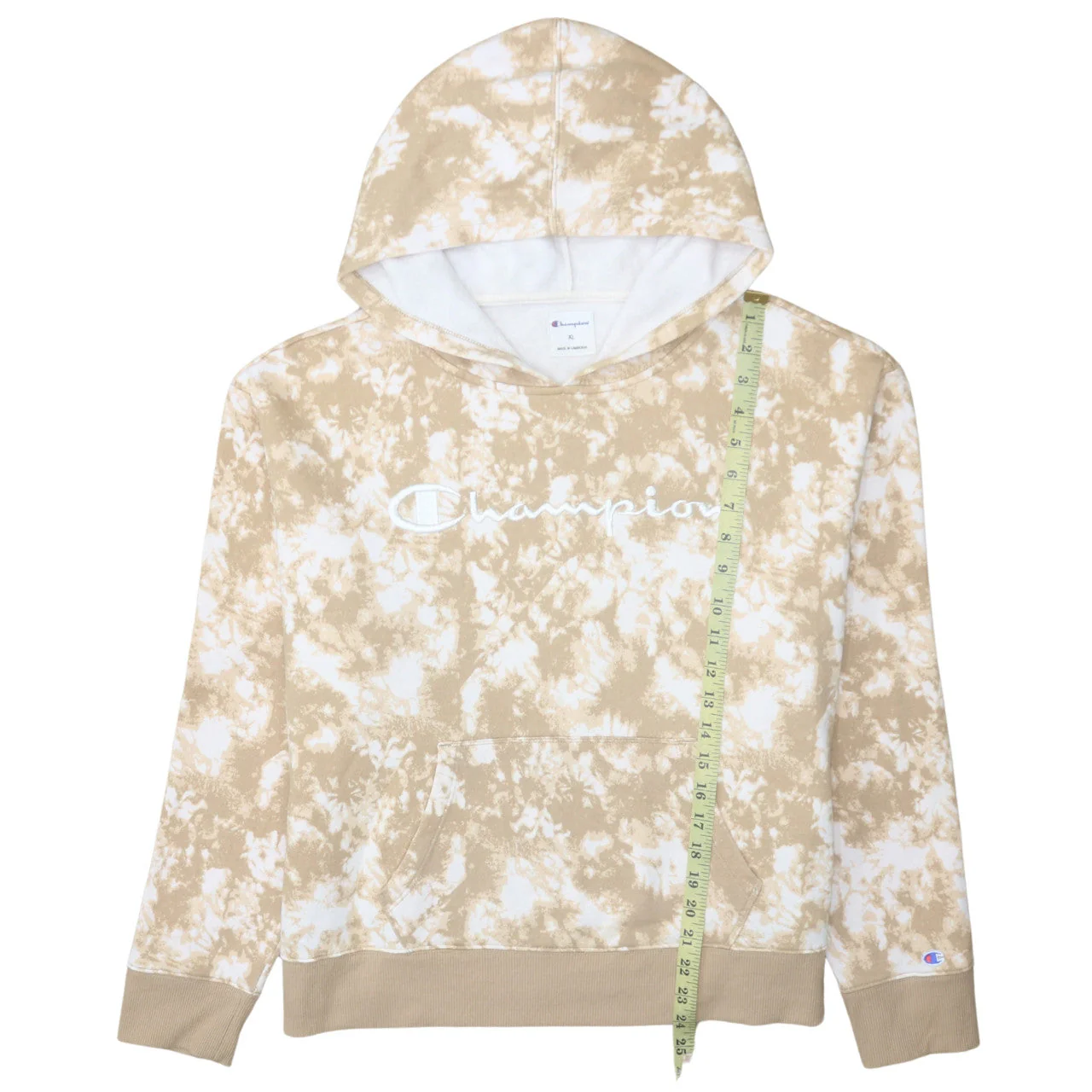 Champion Women's Beige Tie-Dye Pullover Hoodie XL Cotton Blend - Image 3
