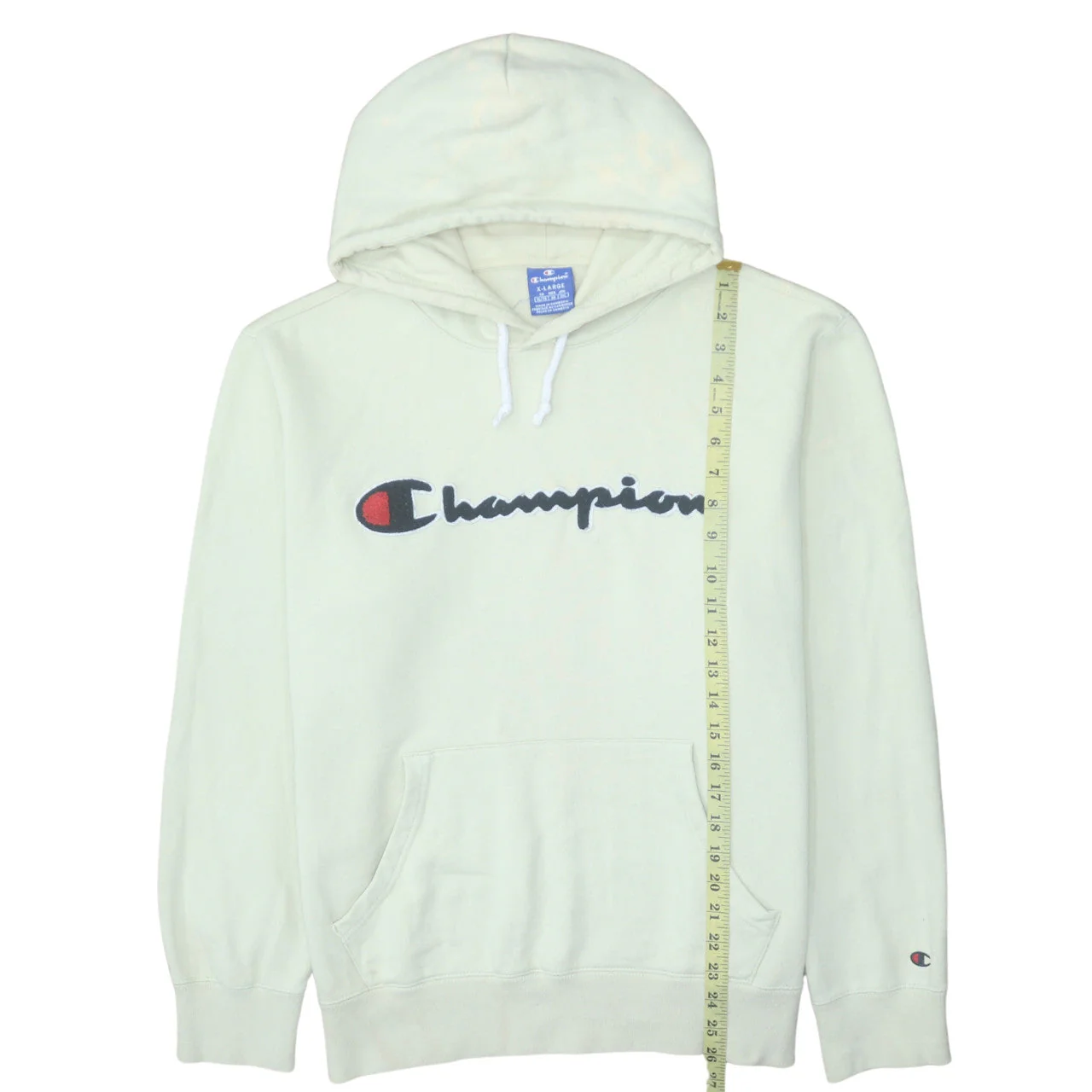 Champion Women's Beige XL Pullover Hoodie 100% Cotton Logo Hooded Sweatshirt - Image 3