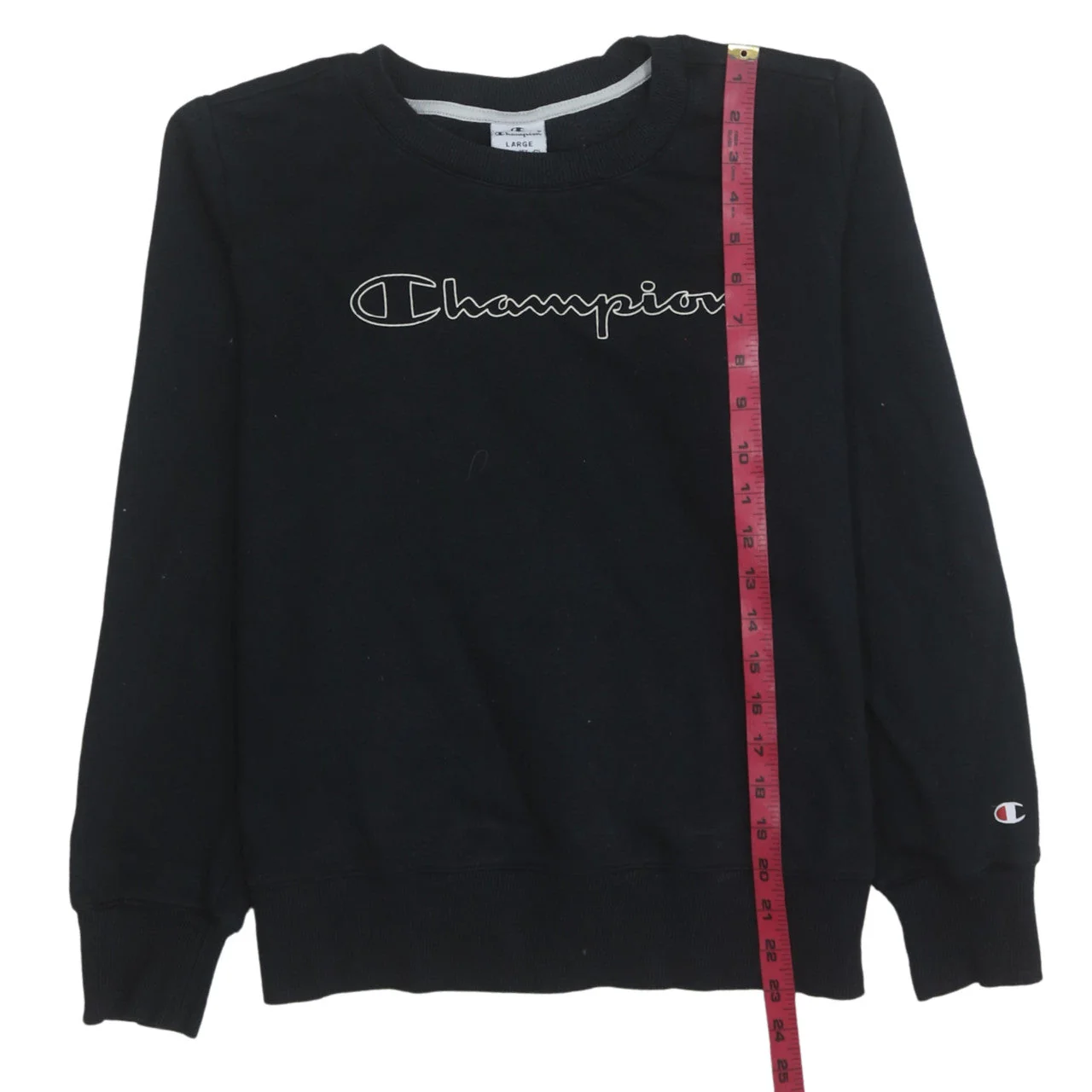 Champion Women's Black Large Pullover Sweatshirt Crew Neck Logo Fleece - Image 2